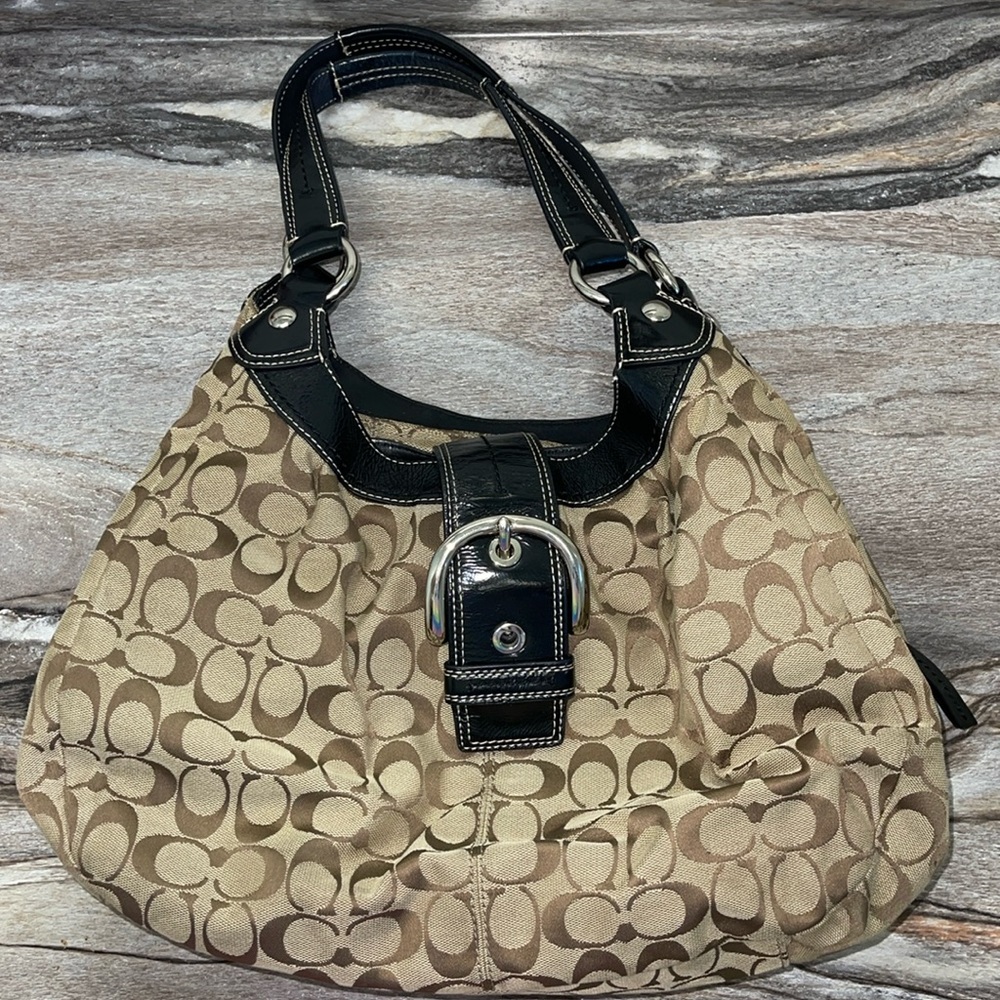 Coach Tan and Black Signature Bag